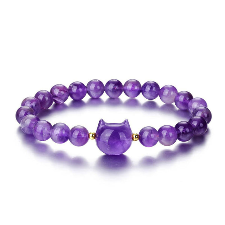 Braccialetto portafortuna con testa di gatto, ametista, avventurina verde, quarzo rosa, fluorite e Buddha Stones - image 5