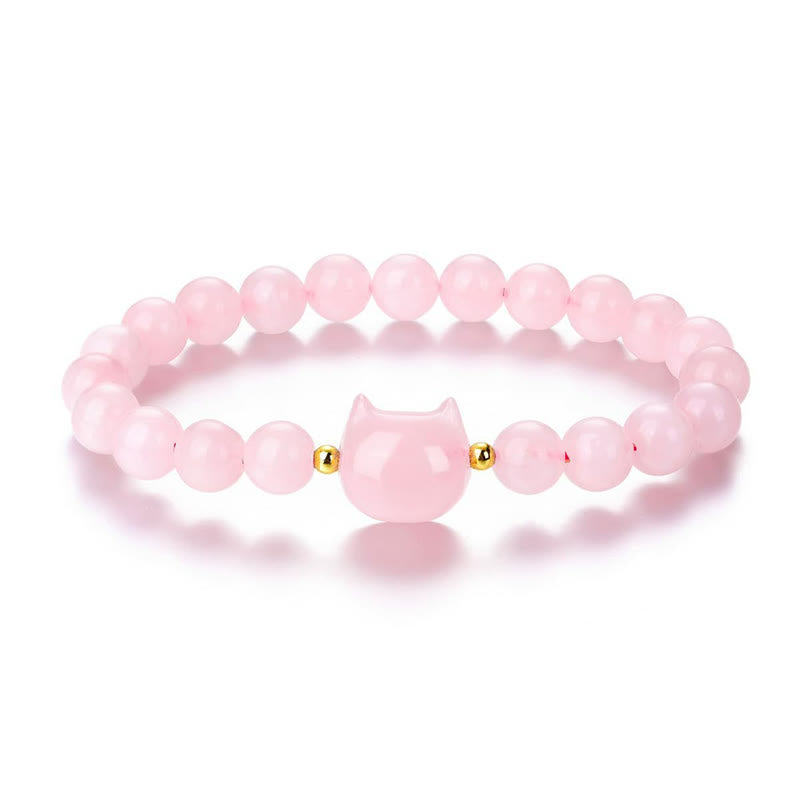 Braccialetto portafortuna con testa di gatto, ametista, avventurina verde, quarzo rosa, fluorite e Buddha Stones - image 14