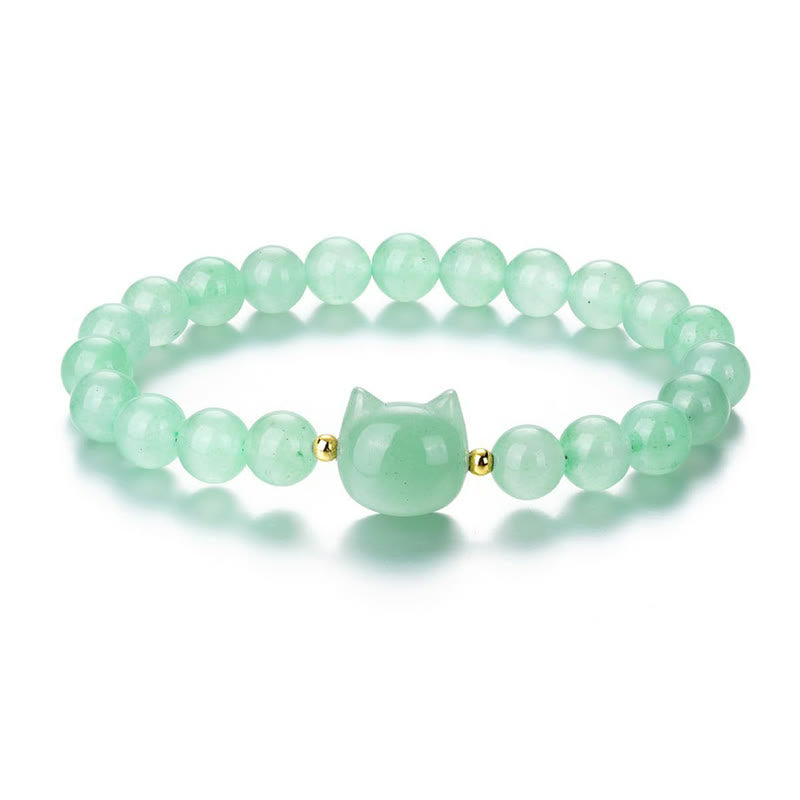 Braccialetto portafortuna con testa di gatto, ametista, avventurina verde, quarzo rosa, fluorite e Buddha Stones - image 10