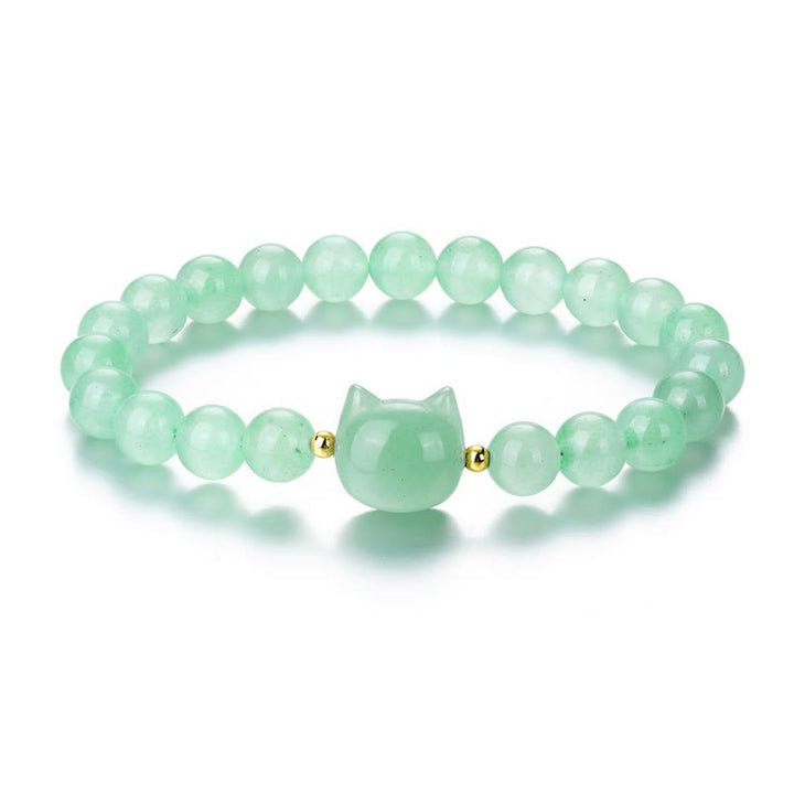 Braccialetto portafortuna con testa di gatto, ametista, avventurina verde, quarzo rosa, fluorite e Buddha Stones - image 10