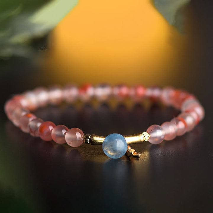Bracciale Buddha Stones South Red Agate Acquamarina Perla Giada Hetian Fiore di Bambù Fortuna