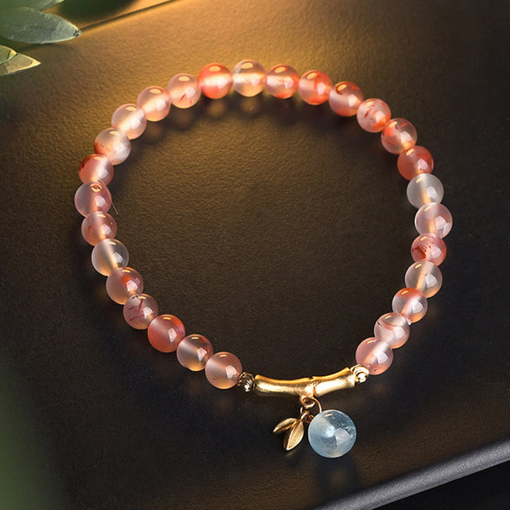 Bracciale Buddha Stones South Red Agate Acquamarina Perla Giada Hetian Fiore di Bambù Fortuna