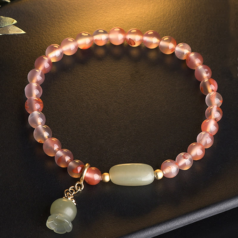 Bracciale Buddha Stones South Red Agate Acquamarina Perla Giada Hetian Fiore di Bambù Fortuna