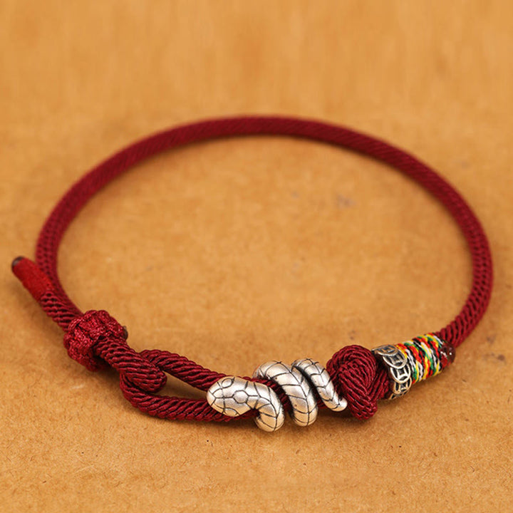 Buddha Stones Anello con moneta dell'anno del serpente in argento sterling 925 con corda rossa Braccialetto portafortuna a forma di serpente - image 2