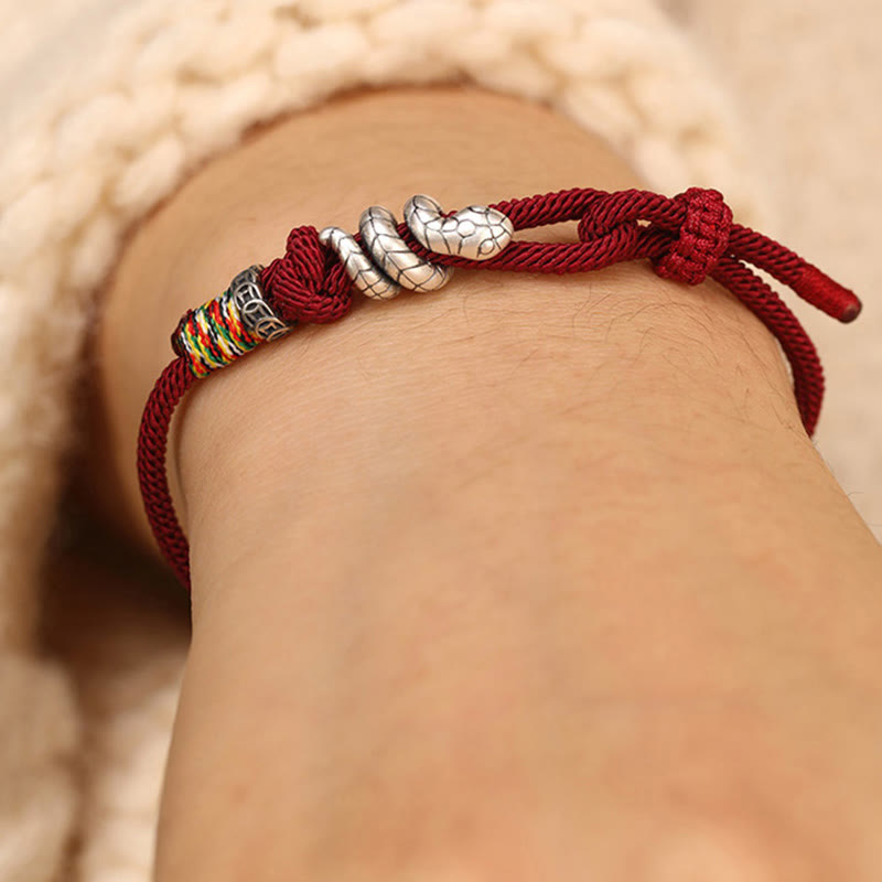 Buddha Stones Anello con moneta dell'anno del serpente in argento sterling 925 con corda rossa Braccialetto portafortuna a forma di serpente - image 4