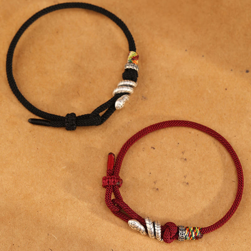 Buddha Stones Anello con moneta dell'anno del serpente in argento sterling 925 con corda rossa Braccialetto portafortuna a forma di serpente - image 12