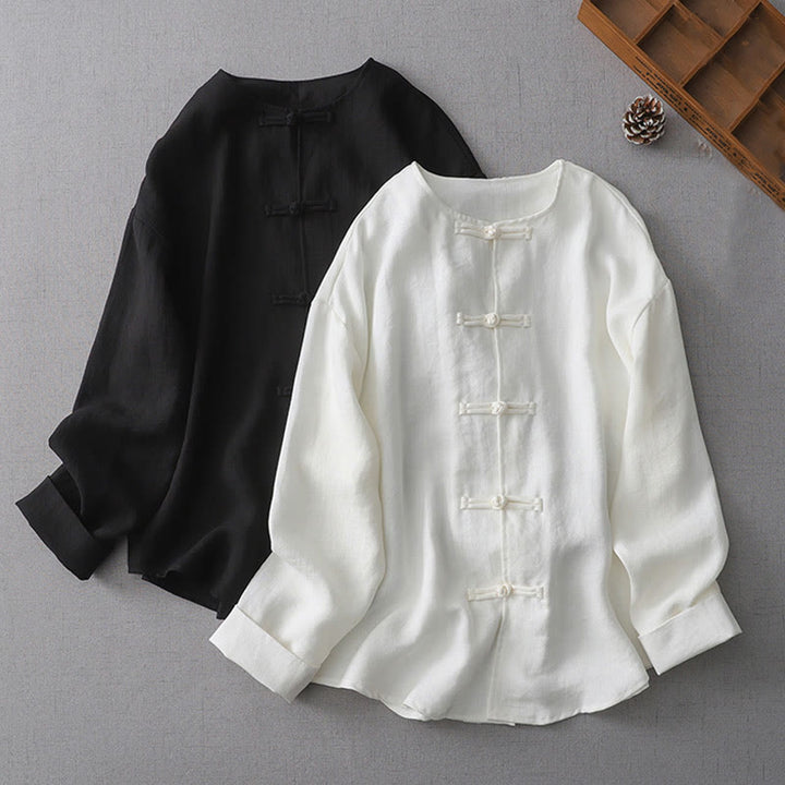 Camicia da donna a maniche lunghe con bottoni e stampa Buddha Stones, tinta unita. - image 1