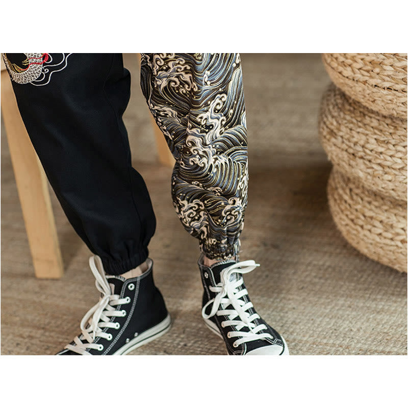 Pantaloni da uomo bicolore con tasche e motivo a drago Buddha Stones - image 4