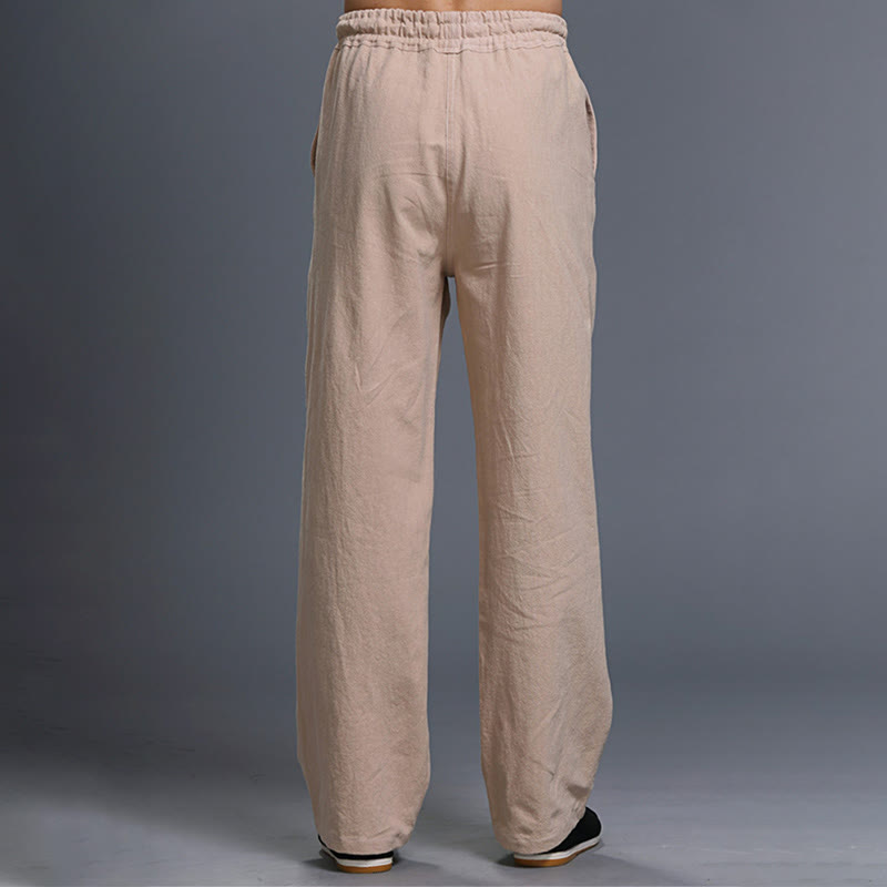 Pantaloni da uomo in lino con coulisse, casual, tinta unita , Buddha Stones, con tasche - image 30