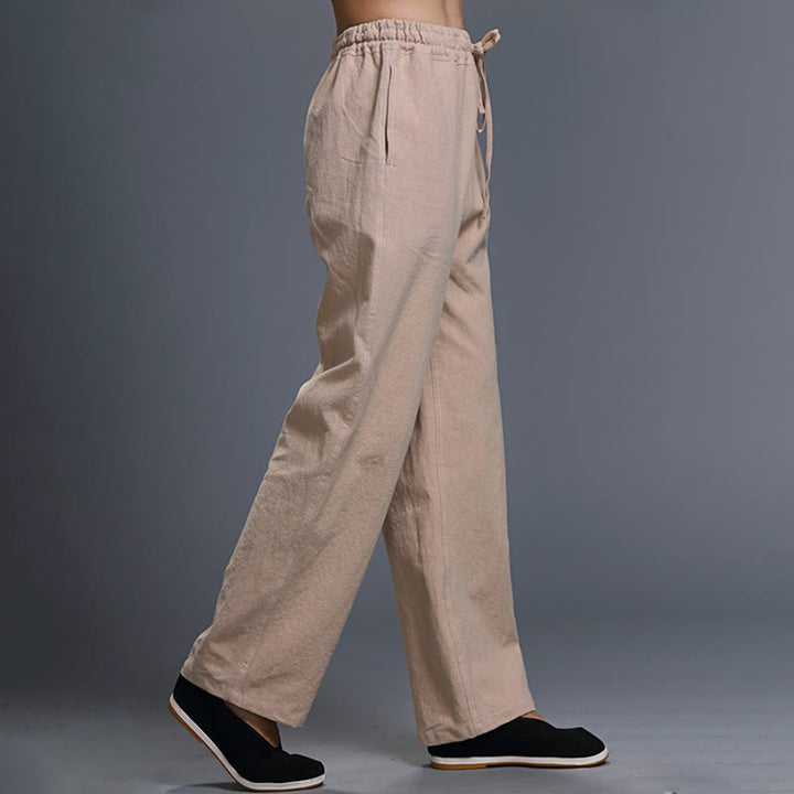 Pantaloni da uomo in lino con coulisse, casual, tinta unita , Buddha Stones, con tasche - image 28