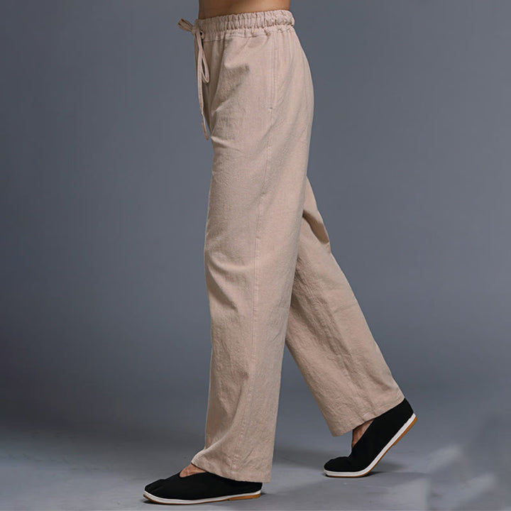 Pantaloni da uomo in lino con coulisse, casual, tinta unita , Buddha Stones, con tasche - image 29