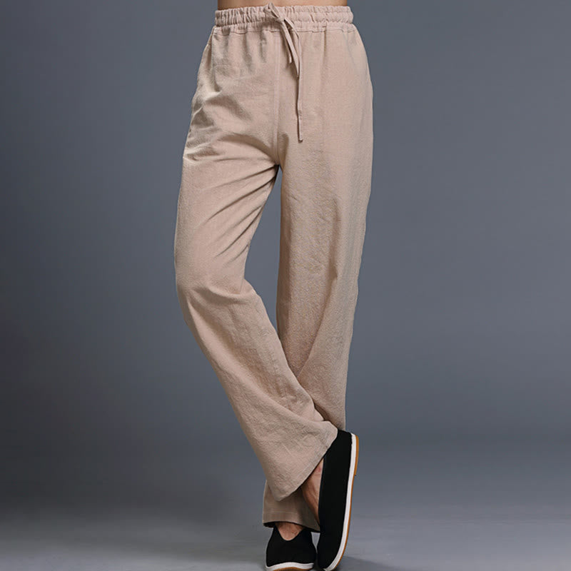 Pantaloni da uomo in lino con coulisse, casual, tinta unita , Buddha Stones, con tasche - image 26