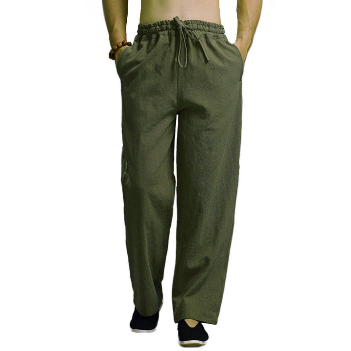 Pantaloni da uomo in lino con coulisse, casual, tinta unita , Buddha Stones, con tasche - image 42