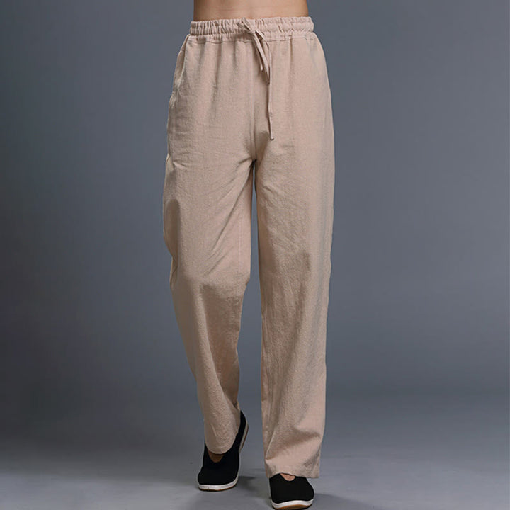 Pantaloni da uomo in lino con coulisse, casual, tinta unita , Buddha Stones, con tasche - image 27