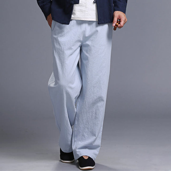 Pantaloni da uomo in lino con coulisse, casual, tinta unita , Buddha Stones, con tasche - image 33