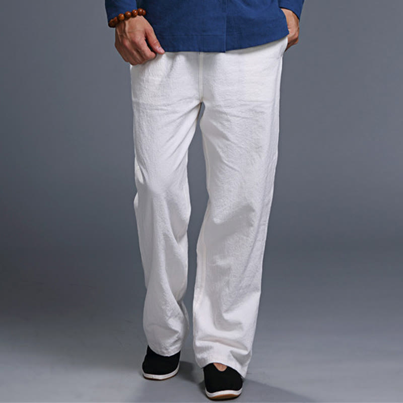 Pantaloni da uomo in lino con coulisse, casual, tinta unita , Buddha Stones, con tasche - image 7