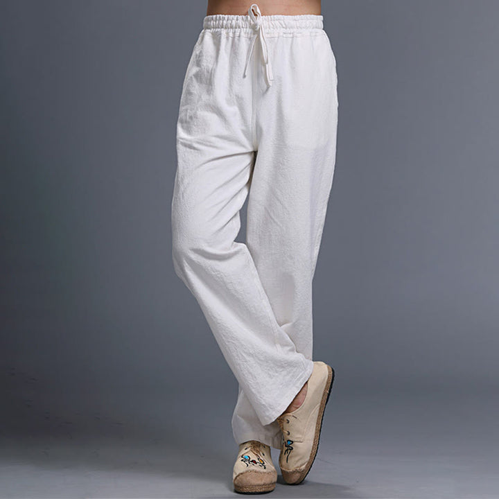 Pantaloni da uomo in lino con coulisse, casual, tinta unita , Buddha Stones, con tasche - image 2