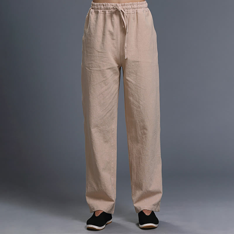 Pantaloni da uomo in lino con coulisse, casual, tinta unita , Buddha Stones, con tasche - Biscotto - US/UK/AU38, EU48 (XL) - image 25