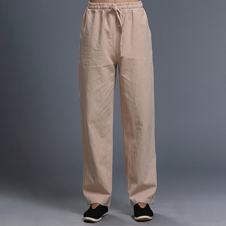Pantaloni da uomo in lino con coulisse, casual, tinta unita , Buddha Stones, con tasche - Biscotto - US/UK/AU38, EU48 (XL) - image 25
