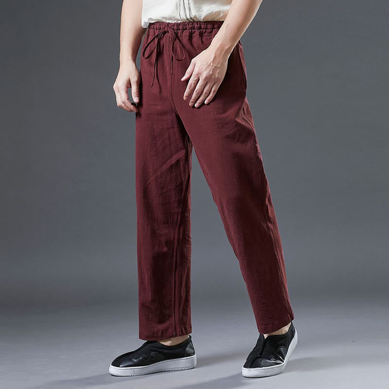 Pantaloni da uomo in lino con coulisse, casual, tinta unita , Buddha Stones, con tasche - image 18