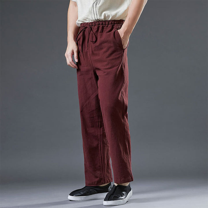 Pantaloni da uomo in lino con coulisse, casual, tinta unita , Buddha Stones, con tasche - Marrone - US/UK/AU38, EU48 (XL) - image 14