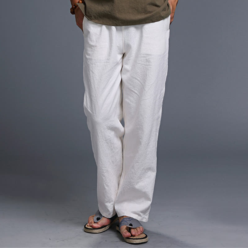 Pantaloni da uomo in lino con coulisse, casual, tinta unita , Buddha Stones, con tasche - image 12