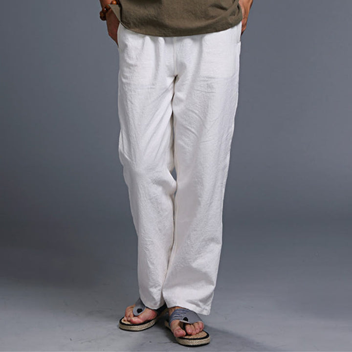 Pantaloni da uomo in lino con coulisse, casual, tinta unita , Buddha Stones, con tasche - image 12