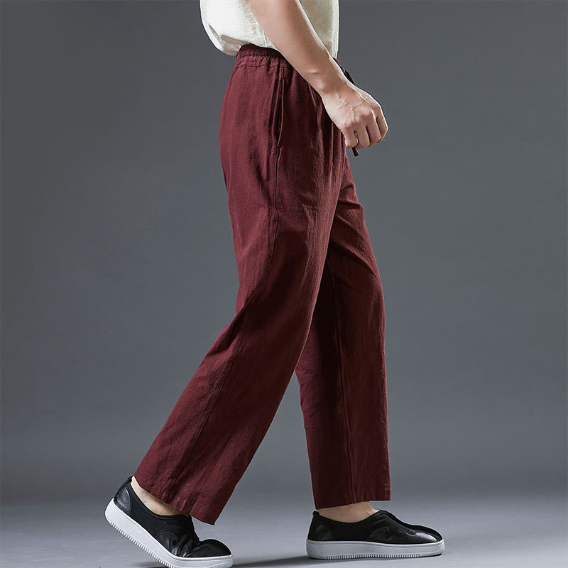 Pantaloni da uomo in lino con coulisse, casual, tinta unita , Buddha Stones, con tasche - image 16