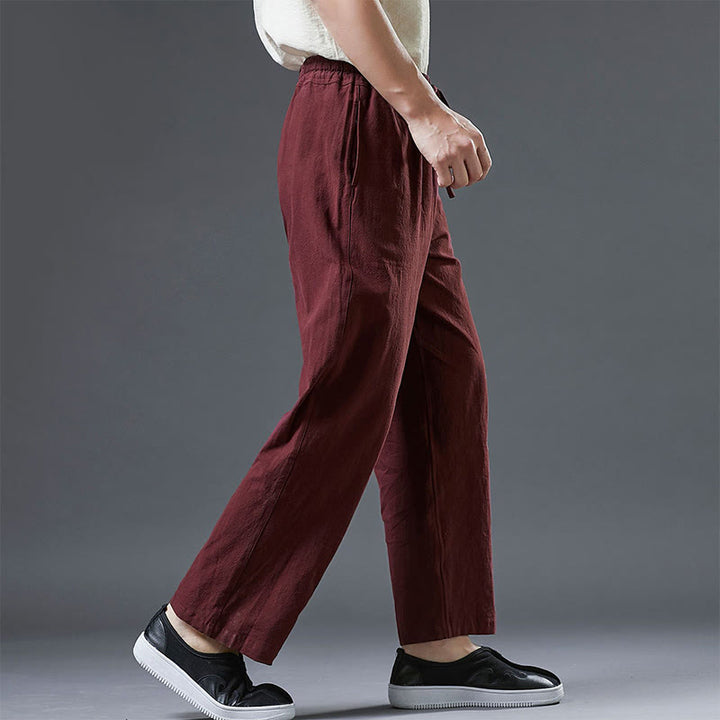 Pantaloni da uomo in lino con coulisse, casual, tinta unita , Buddha Stones, con tasche - image 16
