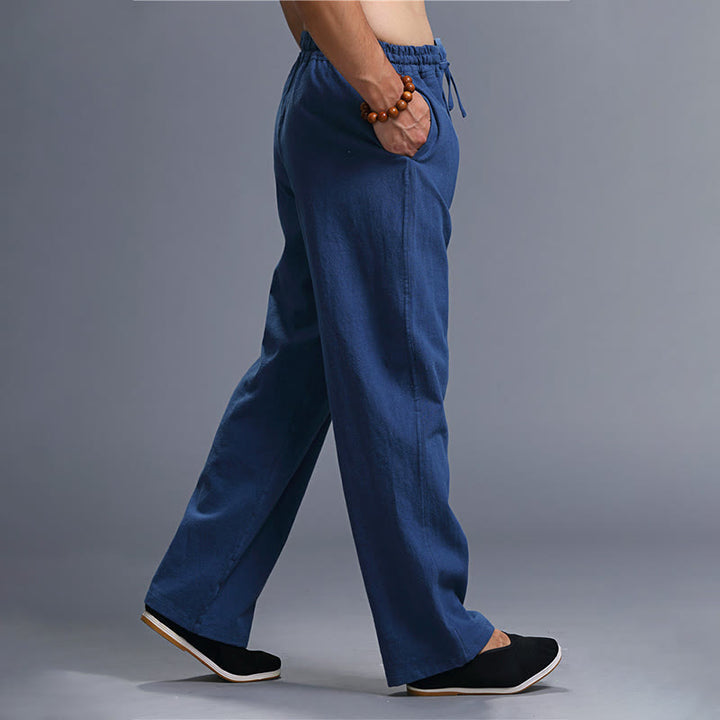 Pantaloni da uomo in lino con coulisse, casual, tinta unita , Buddha Stones, con tasche - image 20