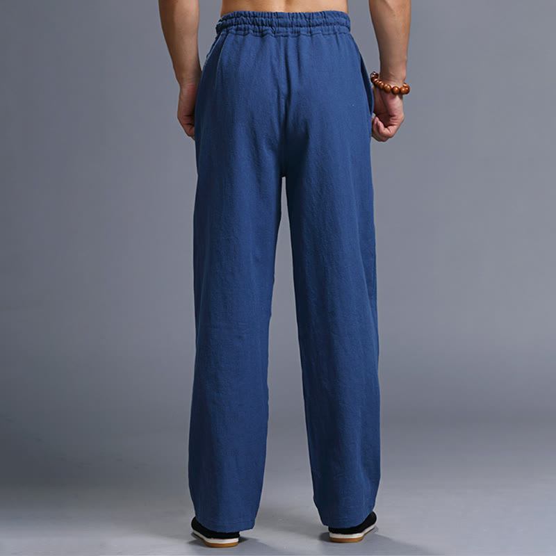 Pantaloni da uomo in lino con coulisse, casual, tinta unita , Buddha Stones, con tasche - image 23