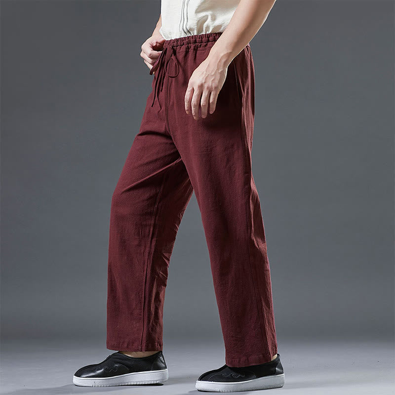 Pantaloni da uomo in lino con coulisse, casual, tinta unita , Buddha Stones, con tasche - image 15