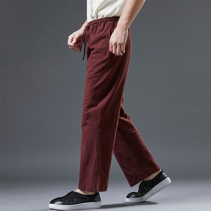 Pantaloni da uomo in lino con coulisse, casual, tinta unita , Buddha Stones, con tasche - image 17