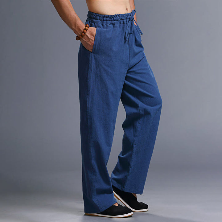 Pantaloni da uomo in lino con coulisse, casual, tinta unita , Buddha Stones, con tasche - image 21