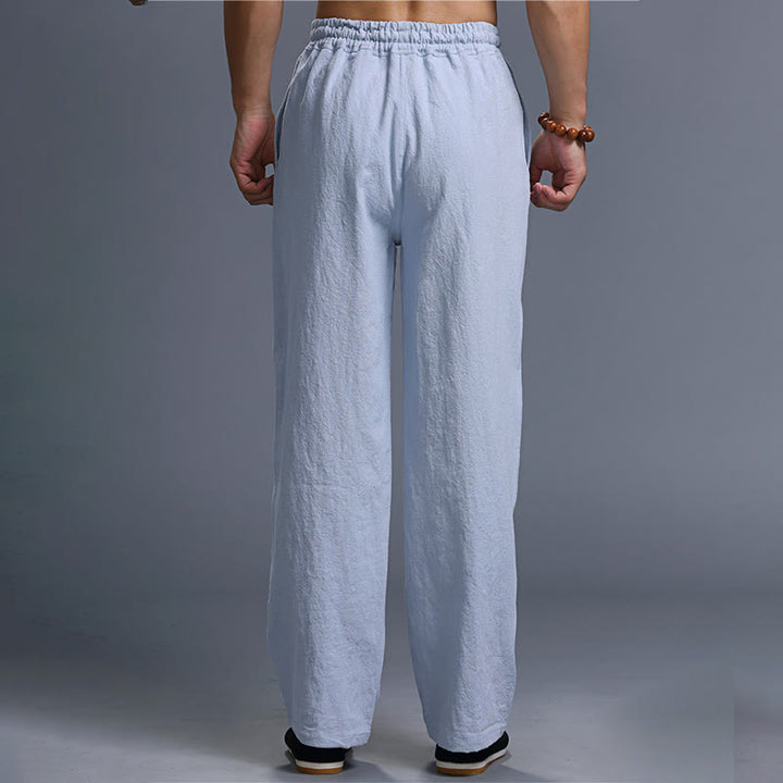 Pantaloni da uomo in lino con coulisse, casual, tinta unita , Buddha Stones, con tasche - image 35
