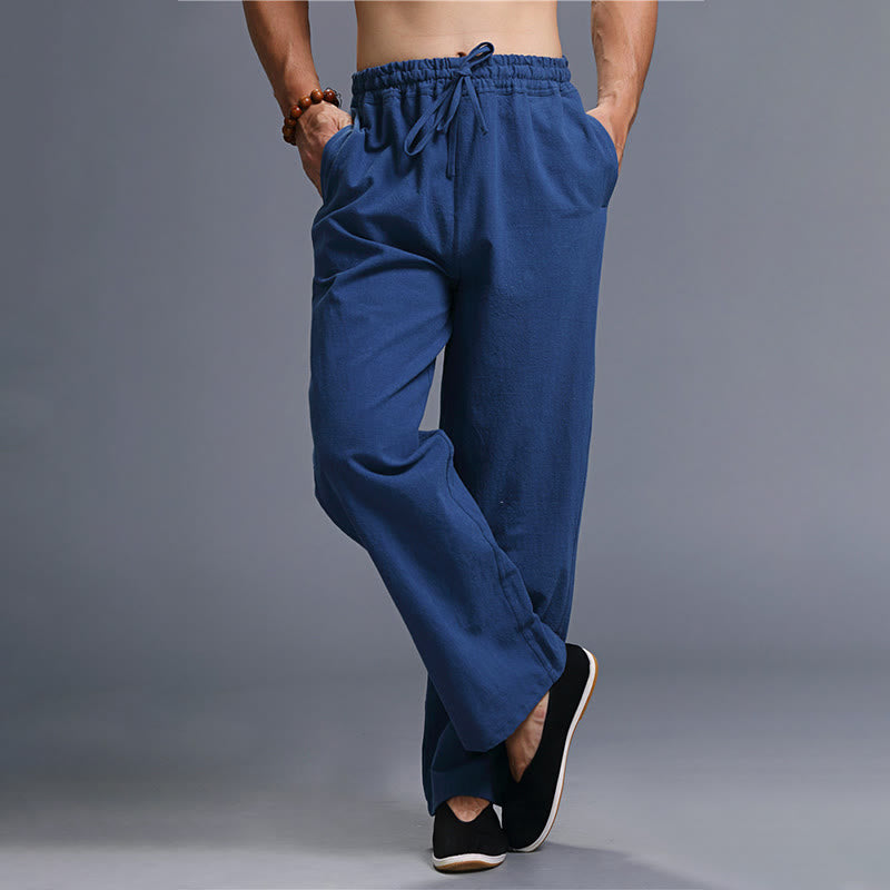 Pantaloni da uomo in lino con coulisse, casual, tinta unita , Buddha Stones, con tasche - image 22