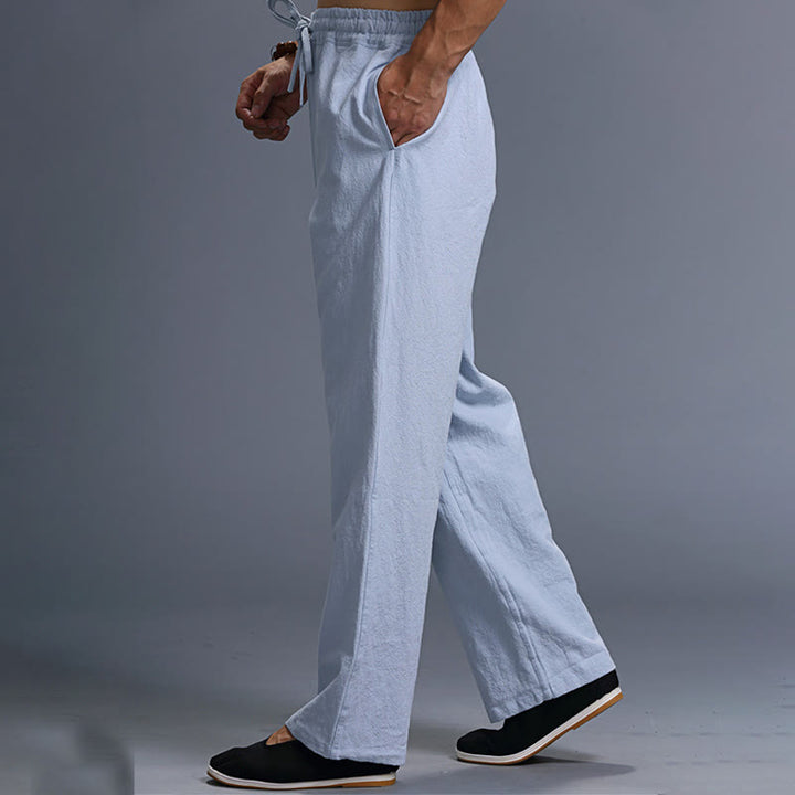 Pantaloni da uomo in lino con coulisse, casual, tinta unita , Buddha Stones, con tasche - image 37