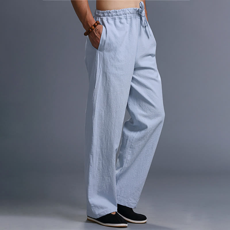 Pantaloni da uomo in lino con coulisse, casual, tinta unita , Buddha Stones, con tasche - image 38