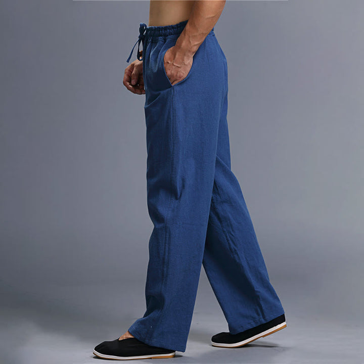 Pantaloni da uomo in lino con coulisse, casual, tinta unita , Buddha Stones, con tasche - image 24