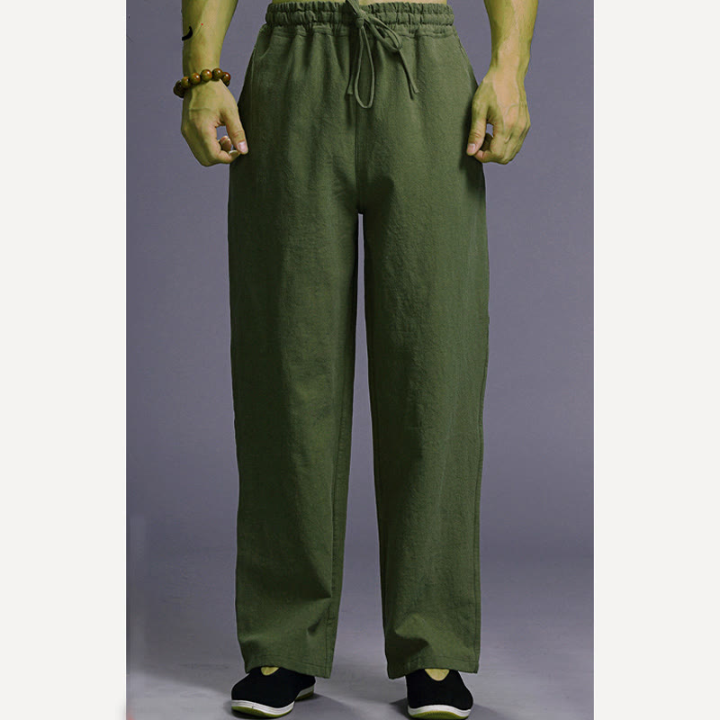 Pantaloni da uomo in lino con coulisse, casual, tinta unita , Buddha Stones, con tasche - image 40