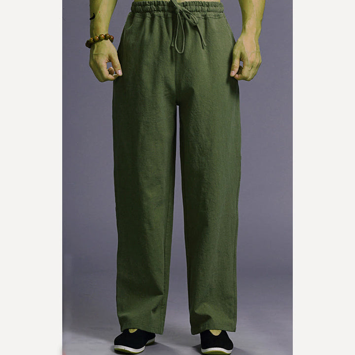 Pantaloni da uomo in lino con coulisse, casual, tinta unita , Buddha Stones, con tasche - image 40