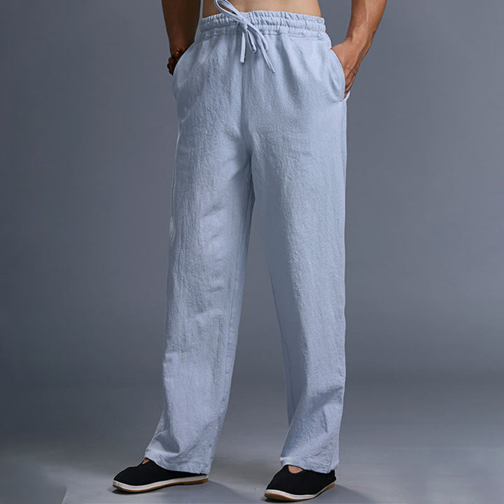 Pantaloni da uomo in lino con coulisse, casual, tinta unita , Buddha Stones, con tasche - image 36