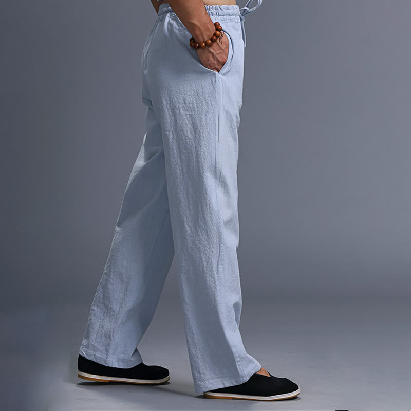 Pantaloni da uomo in lino con coulisse, casual, tinta unita , Buddha Stones, con tasche - image 34