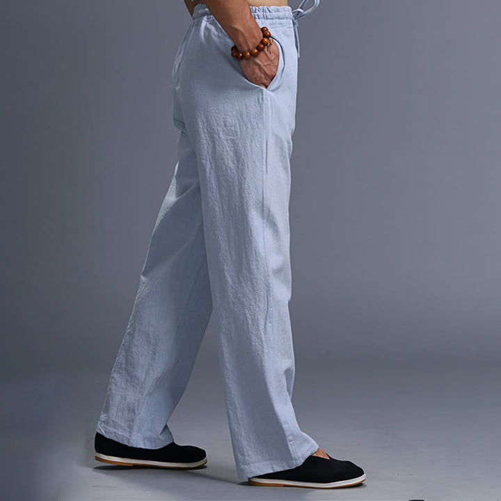 Pantaloni da uomo in lino con coulisse, casual, tinta unita , Buddha Stones, con tasche - image 34