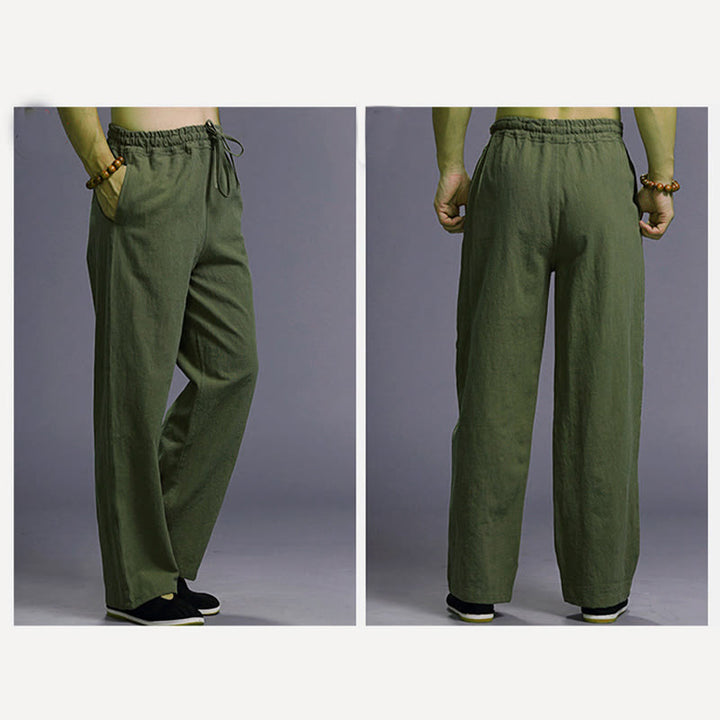 Pantaloni da uomo in lino con coulisse, casual, tinta unita , Buddha Stones, con tasche - image 41