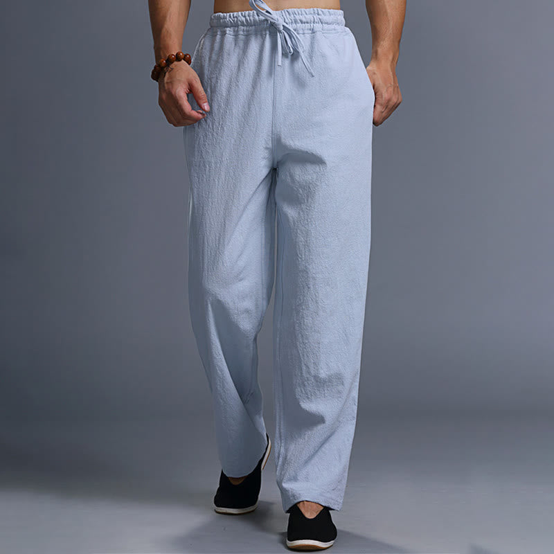Pantaloni da uomo in lino con coulisse, casual, tinta unita , Buddha Stones, con tasche - image 32