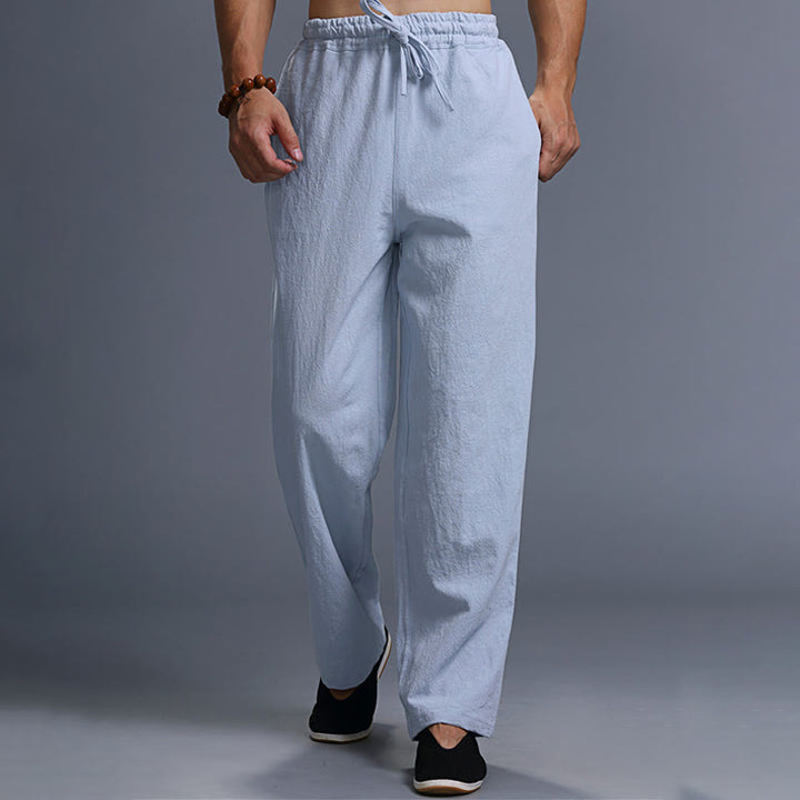 Pantaloni da uomo in lino con coulisse, casual, tinta unita , Buddha Stones, con tasche - image 32