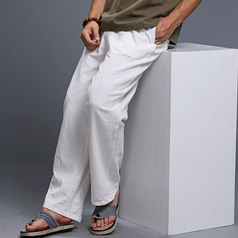 Pantaloni da uomo in lino con coulisse, casual, tinta unita , Buddha Stones, con tasche - image 11
