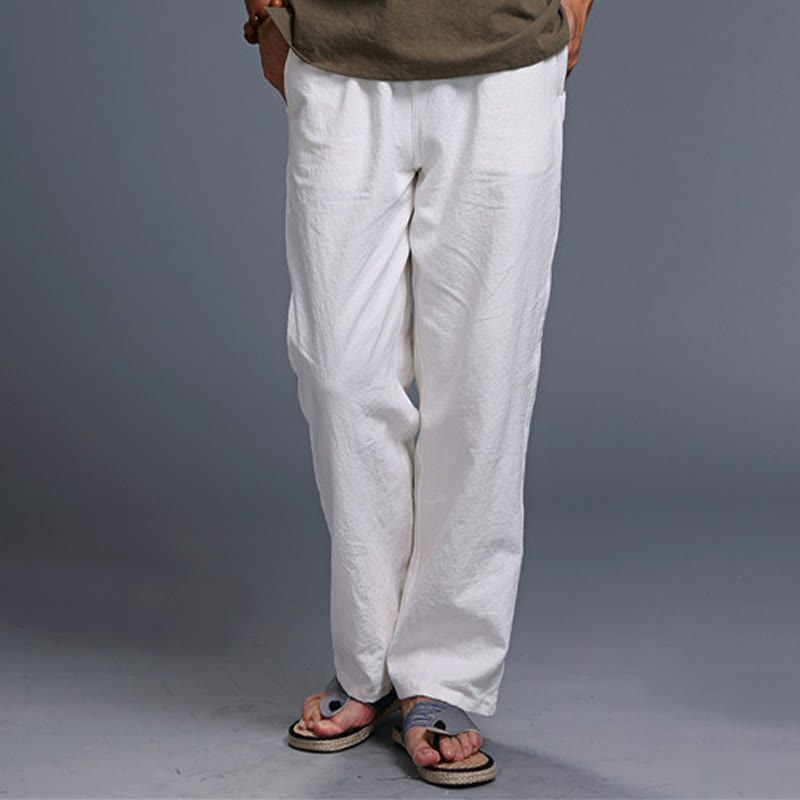 Pantaloni da uomo in lino con coulisse, casual, tinta unita , Buddha Stones, con tasche - image 4