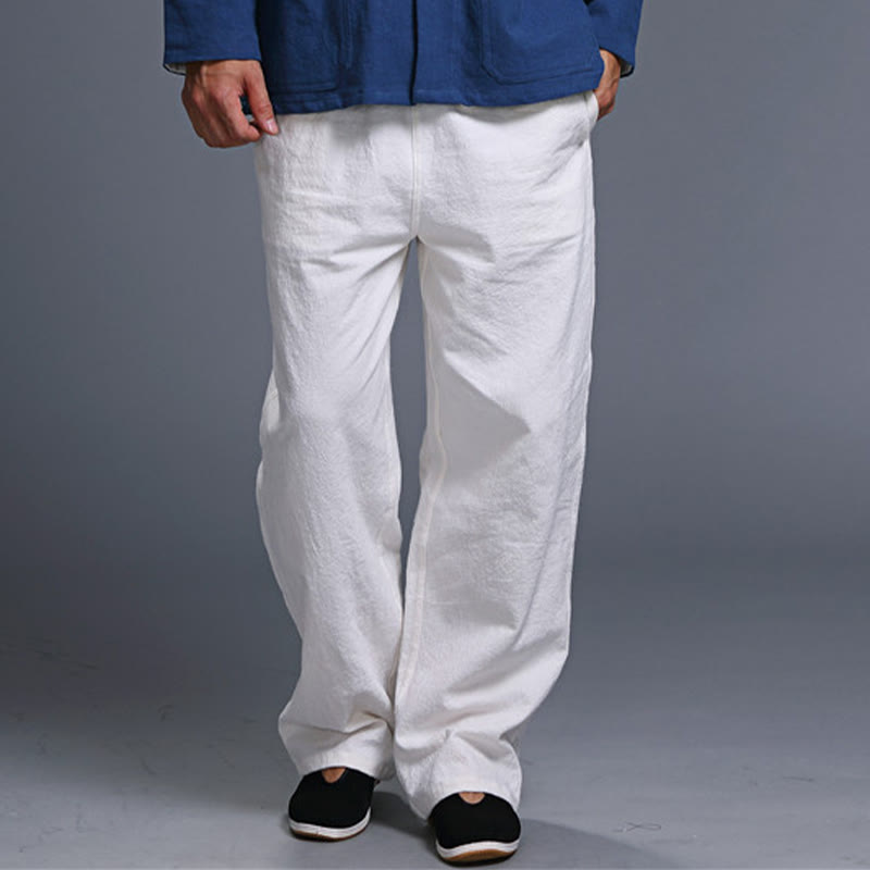 Pantaloni da uomo in lino con coulisse, casual, tinta unita , Buddha Stones, con tasche - image 8